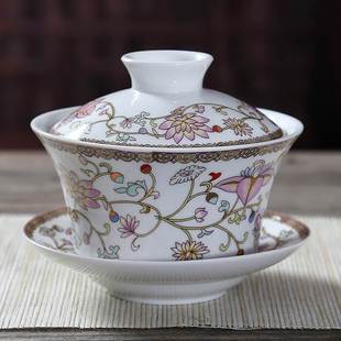 景德镇手绘青花瓷盖碗茶杯单个功夫茶具大号陶瓷泡茶三才碗不烫手
