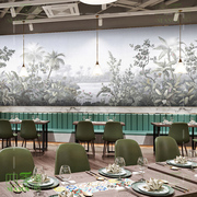 热带雨林森林风景大自然墙纸，2022网红餐饮店，客厅壁纸美式复古