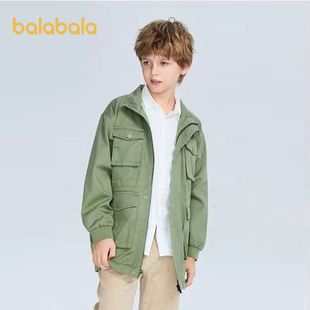 巴拉巴拉男童外套春秋季中童军绿色短款风衣外套时尚翻领工装外套