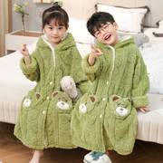 儿童睡袍秋冬季珊瑚绒，加厚男童浴袍法兰绒，加长款宝宝睡衣女童睡袍