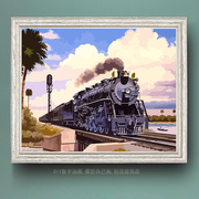 diy数字油画火车风景，减压自己上色手工，绘填色填充装饰油彩画