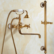 仿古淋浴龙头铜欧式淋浴喷头套装，带升降杆浴室加长浴缸水龙头套装