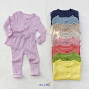 韩国进口婴幼儿糖果色，舒适家居内衣套装宝宝，坑条弹力打底秋衣