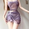 性感轻熟辣妹网纱套装女紫色蕾丝吊带背心上衣包臀褶皱半身短裙子