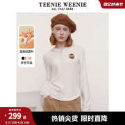 teenieweenie小熊春装舒适温暖绒，打底衫收腰白色连帽长袖t恤