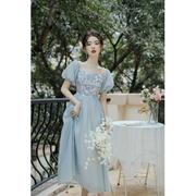 夏季 茶歇法式复古蓝色连衣裙甜美仙女长裙子质感 十未定动漫