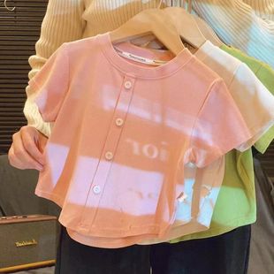 韩韩良品中大童棉质T恤2024夏季韩版童装纯色上衣儿童打底衫