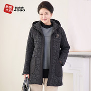 韩国冬季中老年女装毛呢，外套宽松大码妈妈，装连帽厚新潮j22101004