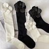 韩国法式复古风中筒袜 设计师款手工超大珍珠花朵显瘦小腿袜棉袜