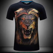 夏季装男T恤短袖式T恤立体3D霸气个性圆领有加大码有金色狮子图案