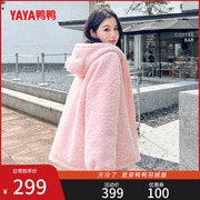 鸭鸭女装羽绒服女士2024新品时尚连帽宽松鸭绒保暖羊羔毛薄外套J