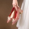 红色婚鞋女婚纱秀禾两穿高跟新娘，鞋2023秋季法式结婚单鞋粗跟