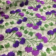 紫色蔷薇花网纱刺绣面料，t精致蕾丝，绣花服装连衣裙礼服布料