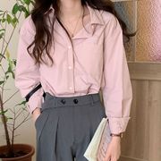 温柔系粉色衬衫盐系设计感慵懒百搭单排扣衬衣，外套长袖上衣女