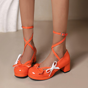洛丽塔玛丽珍单鞋女2023小皮鞋春季小众设计糖果色粗跟绑带高跟鞋