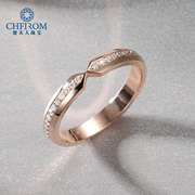 18k玫瑰金白金(金白金)钻石戒指时尚，个性x字交叉排钻情侣对戒女戒送礼定制