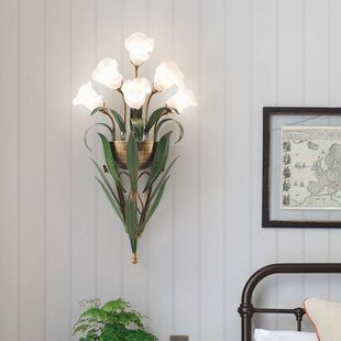 美式壁灯法式田园花朵客厅背景墙上灯现代简约卧室床头灯复古