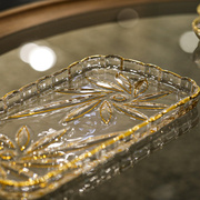 欧式奢华水果盘茶盘家用高档客厅水晶玻璃长方形水壶杯子描金托q.