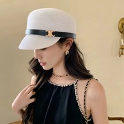 日本透气防晒草帽女夏季遮阳优雅马术帽气质太阳鸭舌帽出游小礼帽