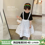 女童2022春夏季儿童韩版圆点半身裙小童背带裙时髦宝宝裙子