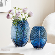 高档客厅玄关摆件家大业大玻璃花瓶蓝色水养插鲜花软装饰品高级感