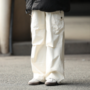 水曜日定休 日系宽松复古休闲裤男保暖大口袋设计堆积感长裤情侣