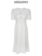 migaino曼娅奴蕾丝连衣裙，女2023夏季气质中长款白色小礼服裙