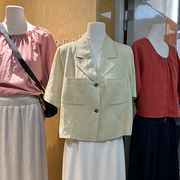 十三行女装2024夏款短袖小西装，外套女复古工装，风小个子炸街小西服