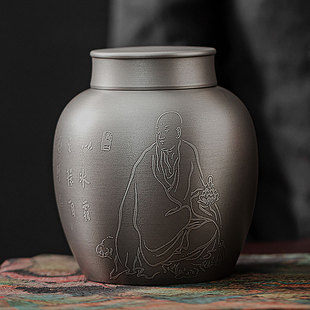哲明大明式罗汉手工锡罐，锡制锡器茶叶罐便携旅行禅意中式茶罐