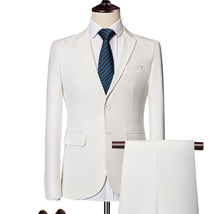 大码男士西装套装西服两件套商务休闲白色新郎结婚礼服秋季长裤子