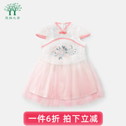 女童中国风连衣裙短袖儿童夏季套装复古女宝宝夏装两件套