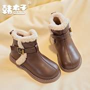 女童靴子儿童马丁靴秋冬季加绒皮靴公主靴女童，靴软底短靴2023