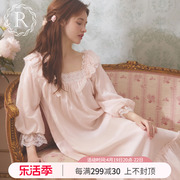 rosetree宫廷风睡裙女春秋季长袖，长款纯棉蕾丝，碎花少女公主风睡衣