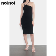 nolnol黑色吊带连衣裙性感抹胸收腰a字修身设计感裙子女夏季