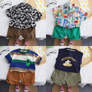 童装衬衫短袖套装韩版洋气网红1-2-3岁4中小男童夏季POLO两件套潮