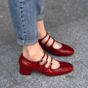 NINO手工玛丽珍粗跟4CM三带浅口鞋女鞋法式赫本小红鞋小金鞋CAREL