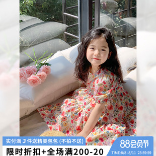 女童连衣裙2023夏季儿童洋气裙子中小童碎花长裙宝宝公主裙夏