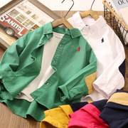 男童衬衫儿童白色，衬衣红色春装长袖，纯色痞帅绿色上衣2024