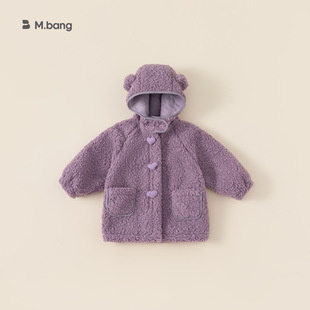 babycity冬季儿童外套韩版童装，女小童紫色，毛毛外套长款上衣加绒厚