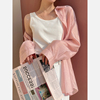 天丝防晒衬衫女款夏季薄款2024长袖衬衣高级感粉色莱赛尔上衣
