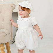 男童婴儿童白色周岁满月摆酒连衣带帽子礼服两件套装欧洲洗礼服