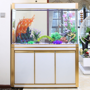超白玻璃龙鱼缸(龙鱼缸，)长方形底过滤中大型水族箱1.2米1.5米生态屏风鞋柜
