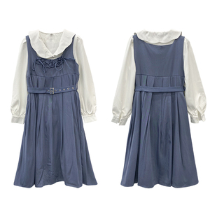 1.7斤韩版淑女两件套白色雪纺，衫蓝色连衣裙，套装霞0129a$29