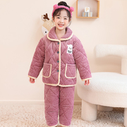 冬季儿童法兰绒睡衣男童女童珊瑚绒宝宝三层夹棉加厚款家居服套装