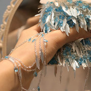 蓝羽冰蓝色水滴锆羽毛链条，纯铜保色手工，链diy手工饰品材料配件