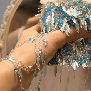 蓝羽冰蓝色水滴锆羽毛链条纯铜，保色手工链diy手工饰品材料配件