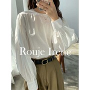 Rouje Iren法式2023灯笼袖甜美圆领宽松泡泡袖设计感衬衫女