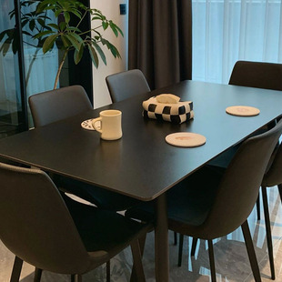 纯色岩板餐桌椅子组合现代简约小户型家用岛台饭桌网红长方形桌子