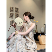 JWUNIQUE杏色高级感无袖连衣裙女夏季2023宽松新中式国风裙子