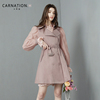 卡芮茜设计感仙气2023秋冬粉色，淑女甜美泡泡，袖风衣外套女洋气